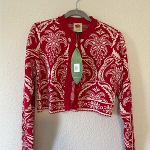 FARM Rio Red and Cream Tropical Cardigan